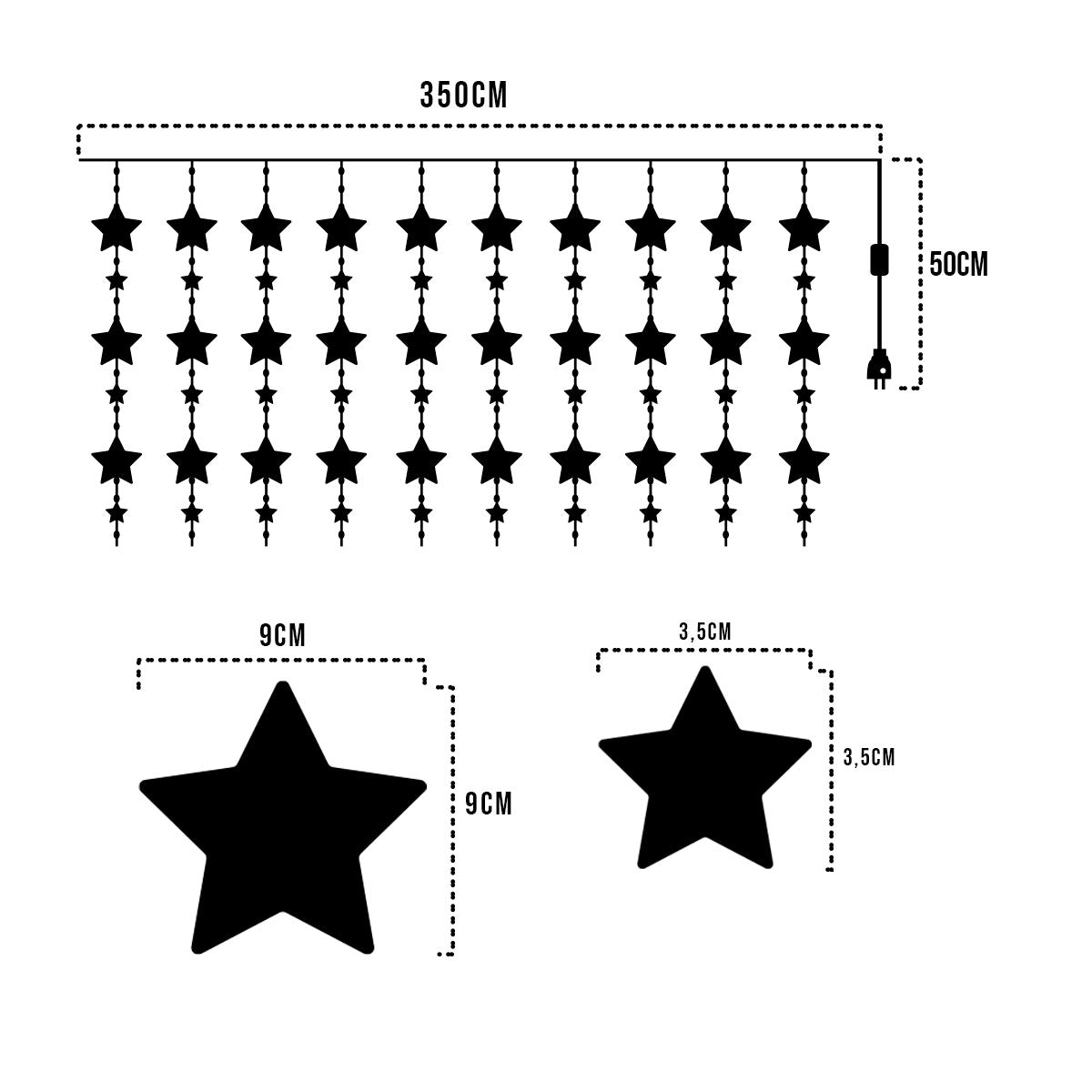 Cortina Luces LED Estrellas Navidad 4x2M Decoración 1655