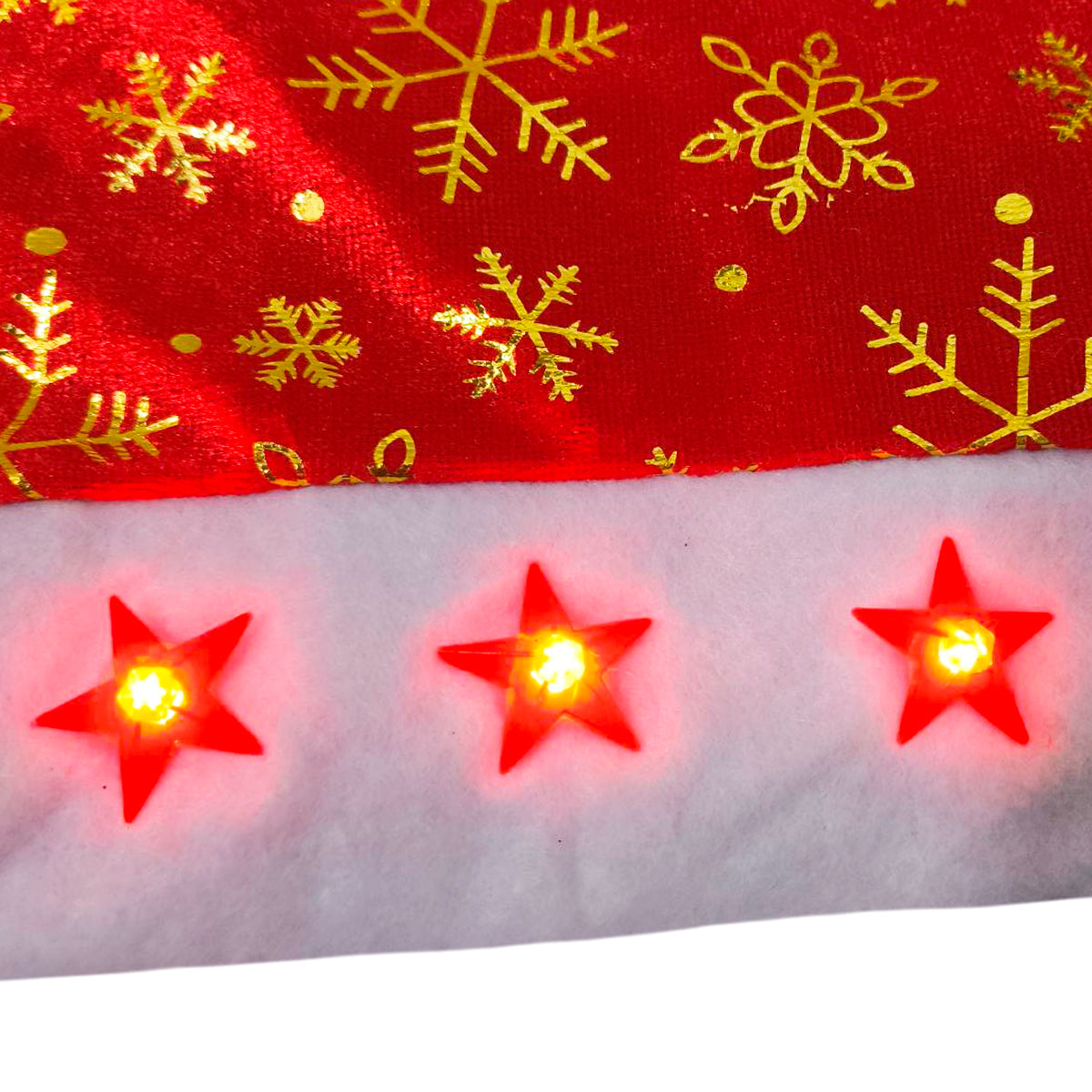 Gorro Navideño con Luces LED Estrellas Rojas GNEC001