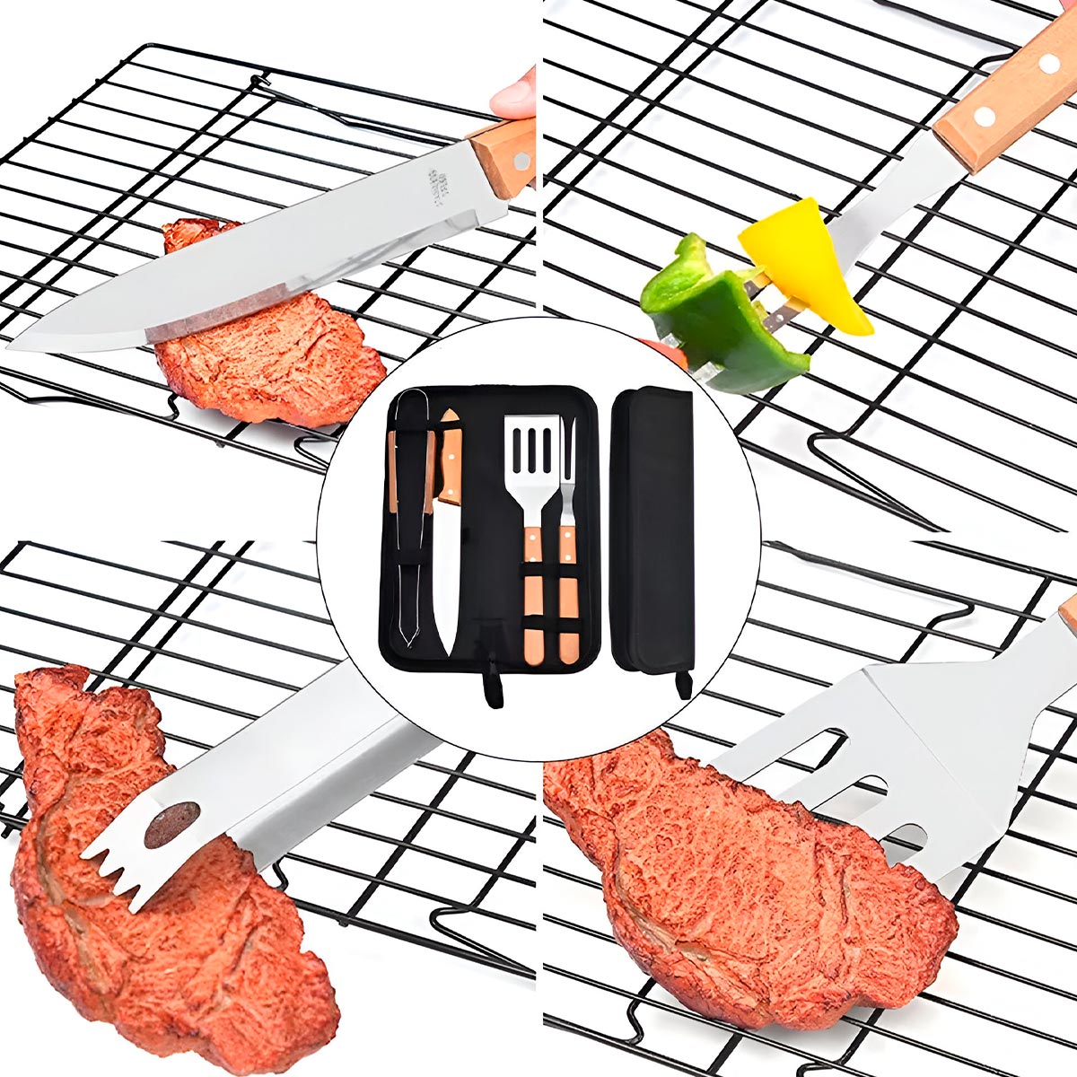 Kit Asado Bbq 4 Piezas Utensilios Cocina MY-XQD001