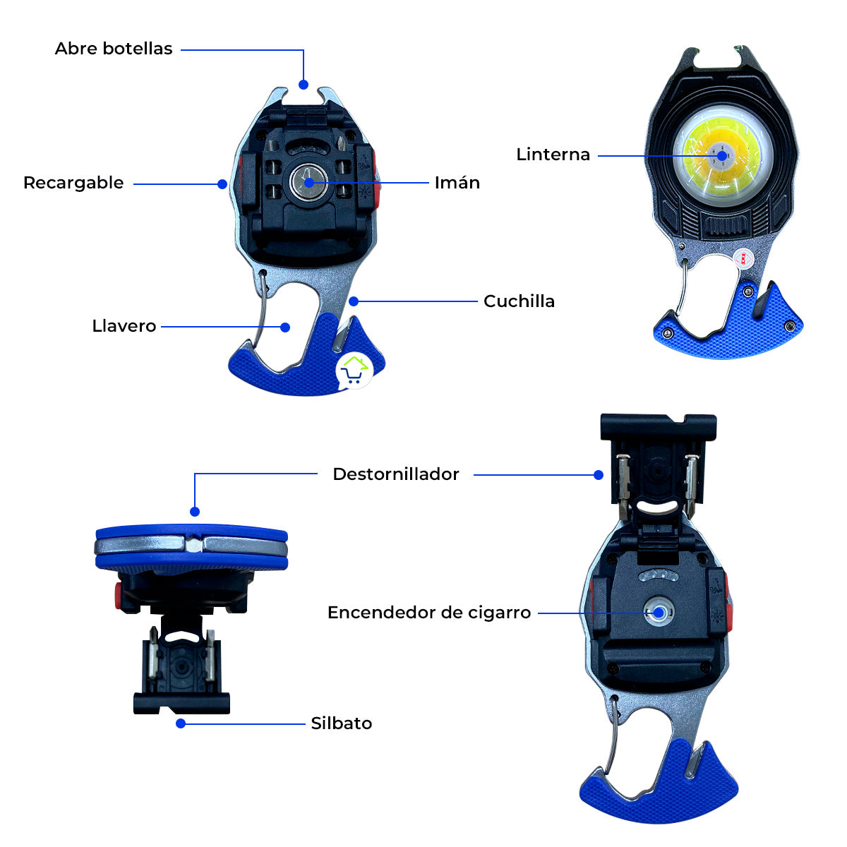 Mini Linterna COB 9 en 1 Recargable Llavero W5147