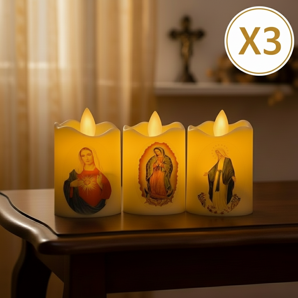 Velas LED Religiosas x3 Santos y Vírgenes Luz Cálida Decorativa SLT2660