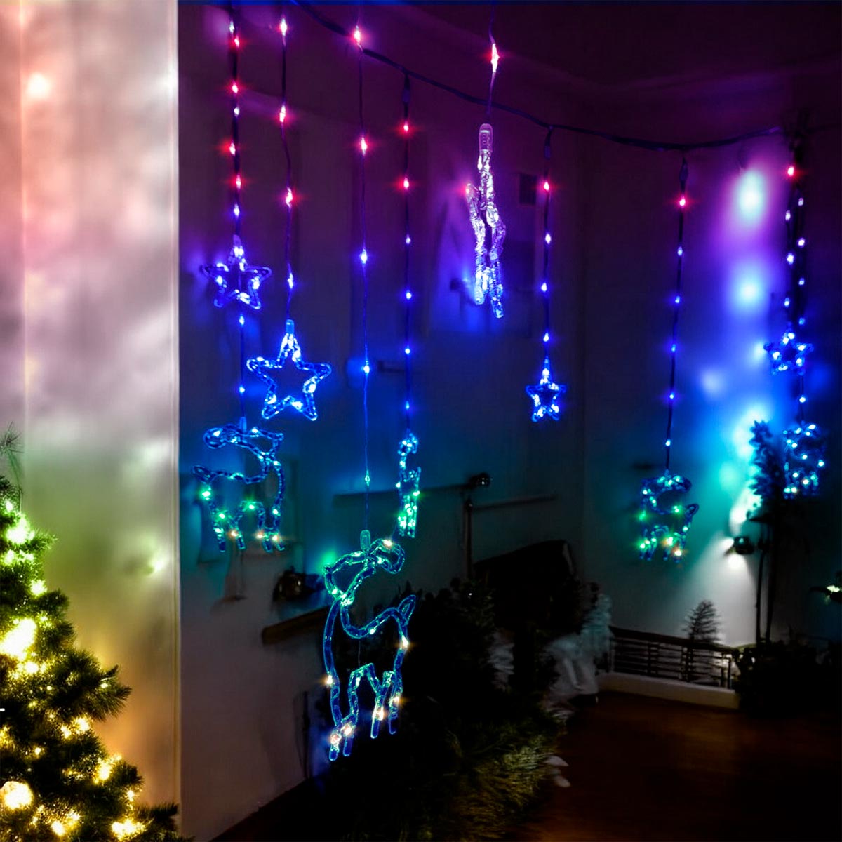 Cortina Intercalada 3M Renos y Estrellas 130 LEDS Navidad 1747