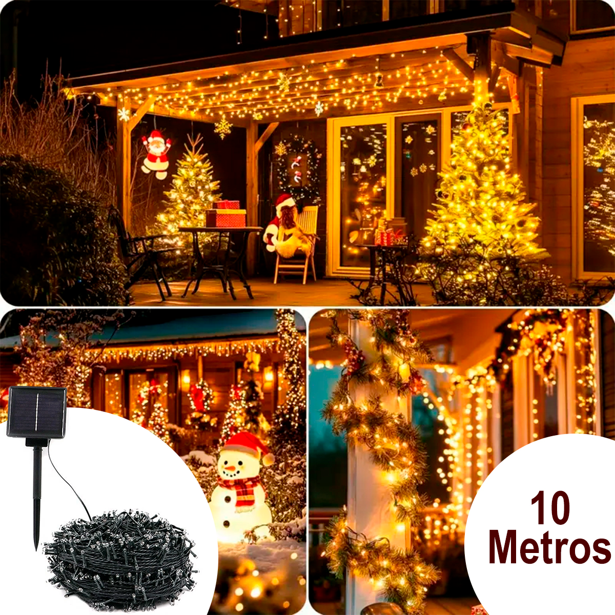 Luz Led Lineal 10 Metros Panel Solar 100 LEDS Impermeables Cable Verde 1543A