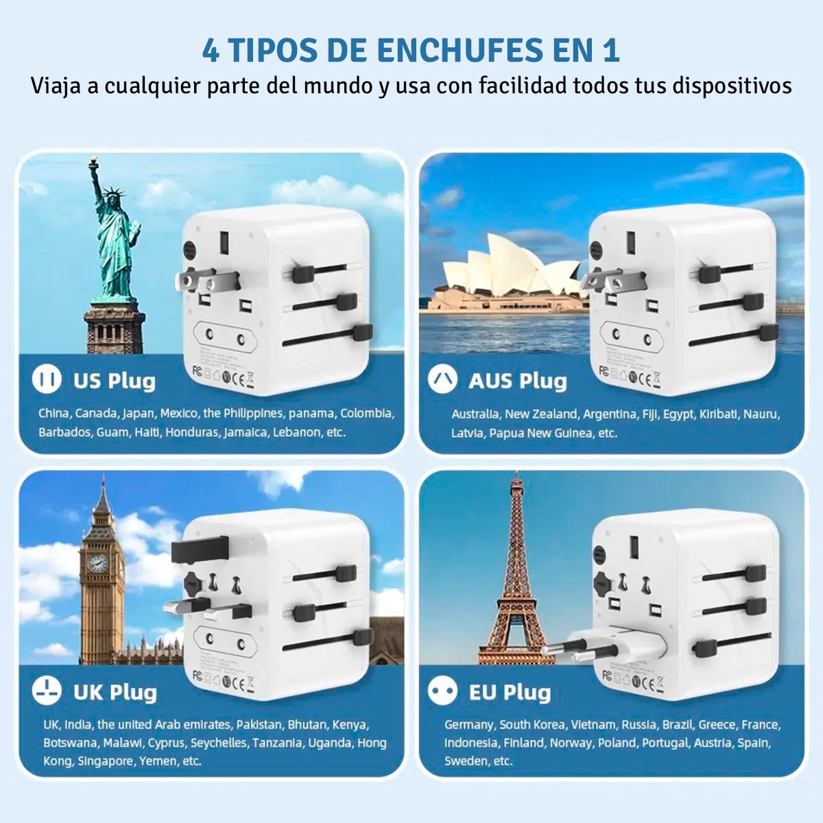 Adaptador Enchufe Universal Cabezal Portátil Internacional RP-U23