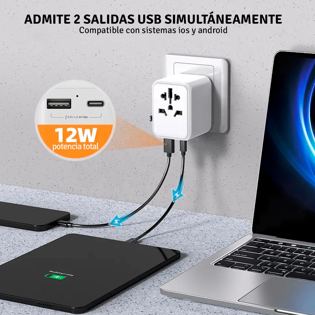 Adaptador Enchufe Universal Cabezal Portátil Internacional RP-U23