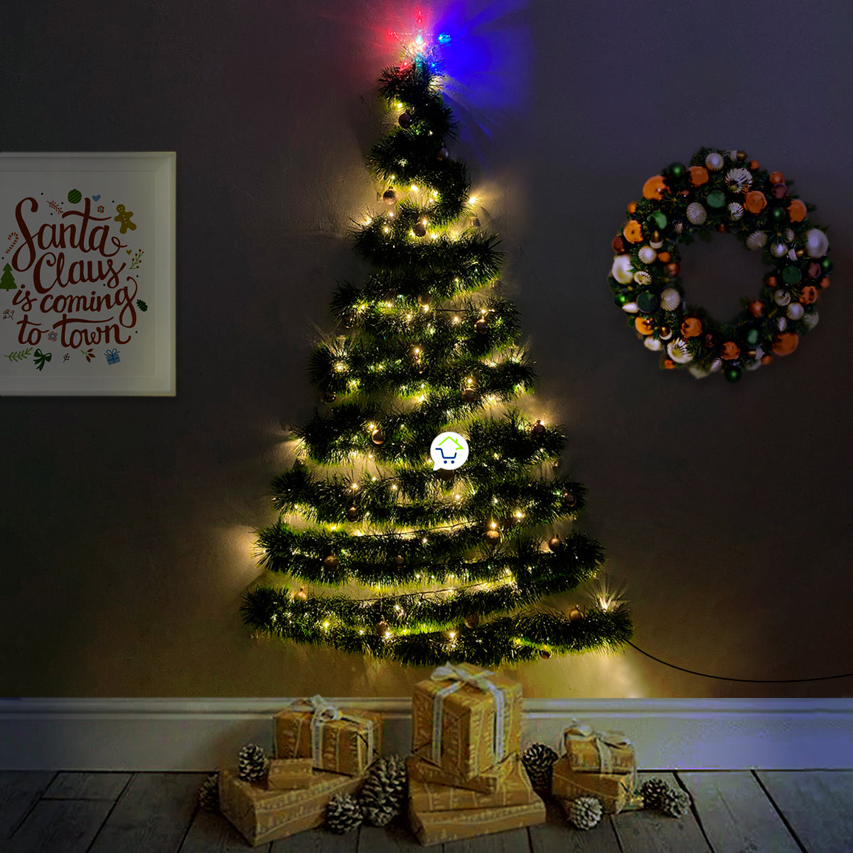 Árbol Navidad De Pared + Luces + Estrella + Decoración GRATIS! AGUI001