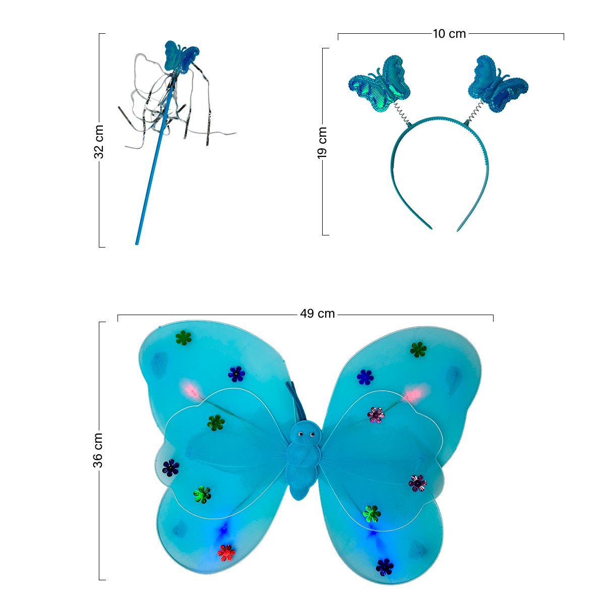 Disfraz Mariposa Alas Luces LED Diadema Varita Halloween OF-1420