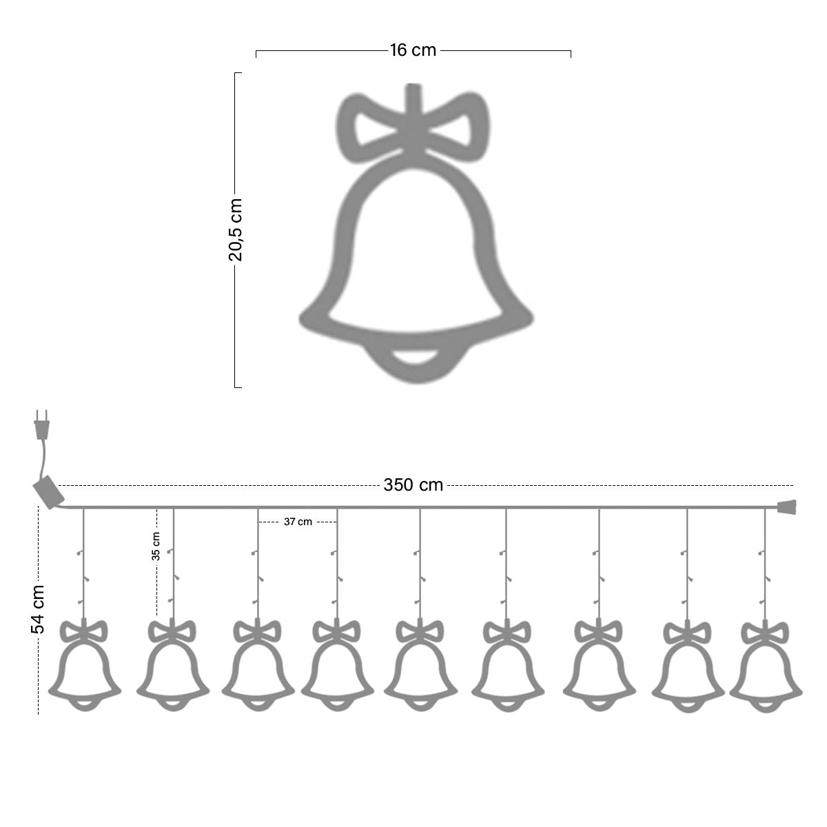 Luz Led Cortina 9 Figuras Campana 3m 117 Luces 2263