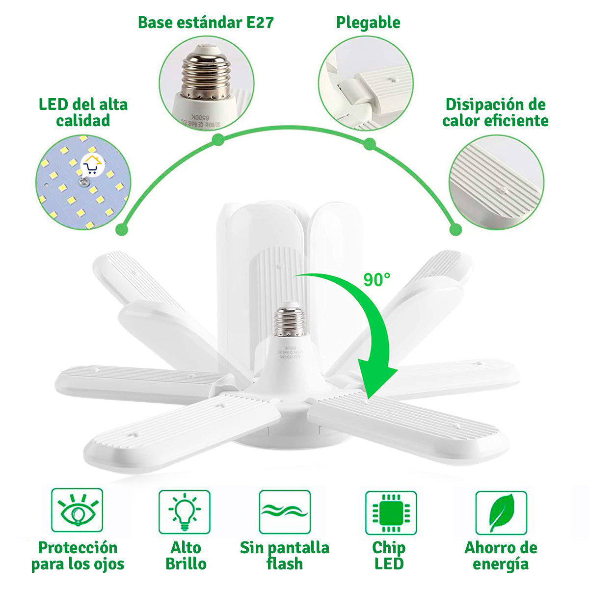 Bombillo Lámpara Led Plegable 5 Aspas Eco Amigable Lx059