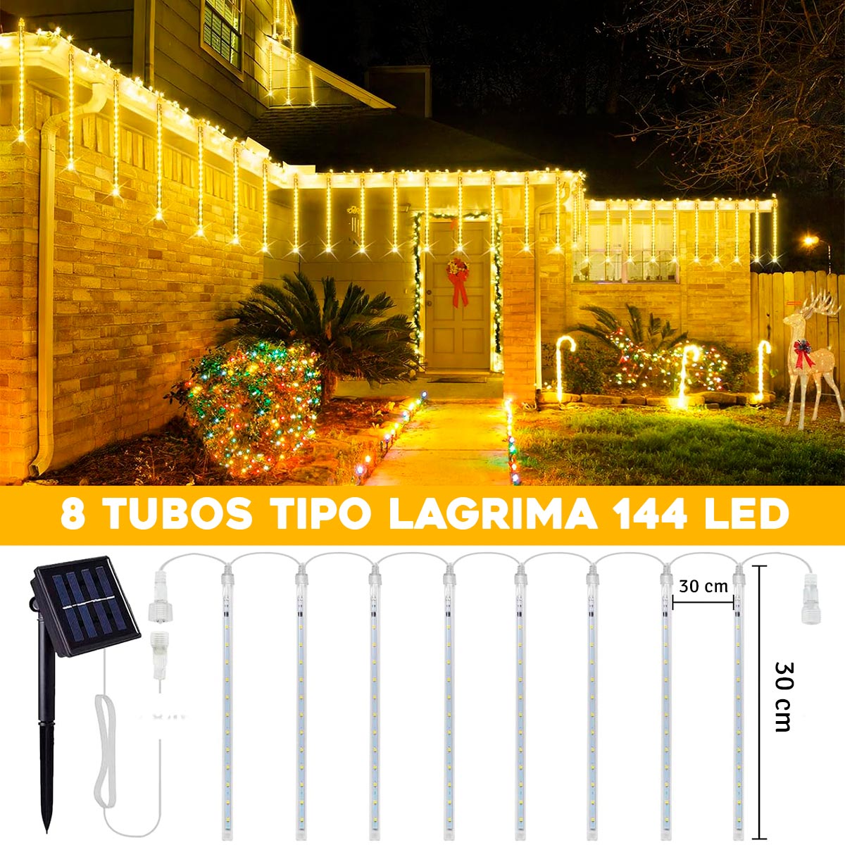 Luces Led Meteoro Solares 3 M Lagrimas 30 cm Decoración Navidad C2028