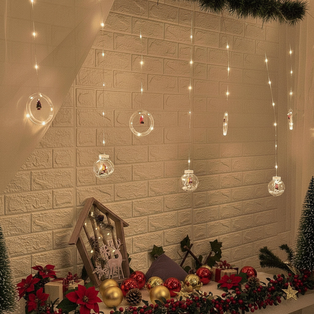 Cortina Intercalada Aros y Esferas 3M x 105 Led Navidad 1650A