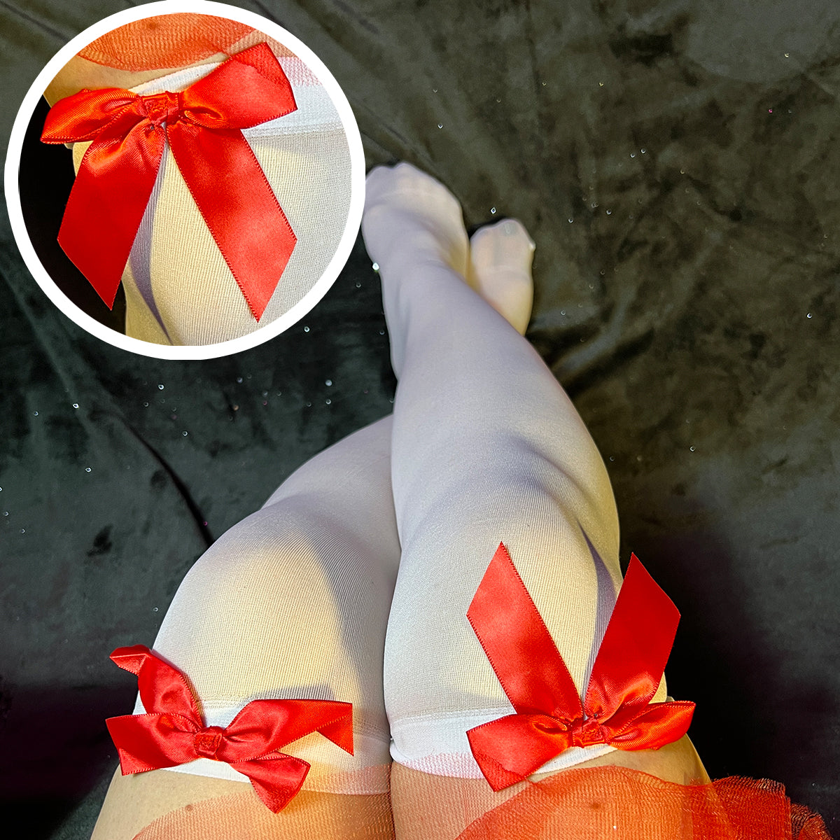 Medias Largas Blancas con Moño Rojo Disfraz Fiesta Halloween WW1012-5