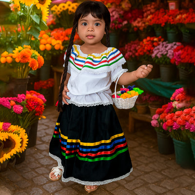 Traje Típico Niña Disfraz Feria Flores x3 Piezas ET00008
