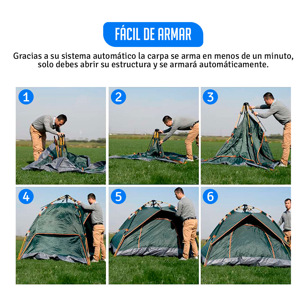 Carpa Camping 5 Personas Automática Arma En 1 Minuto MR-16