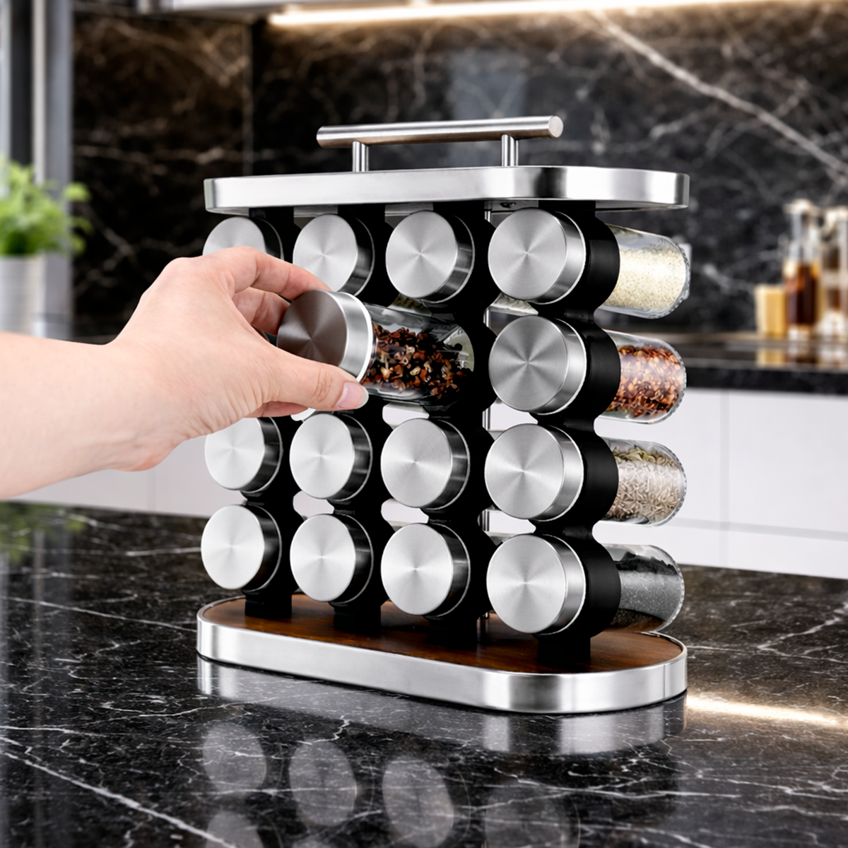 Especiero 16 Frascos Acero Inoxidable Organizador de Condimentos Condimentero X839
