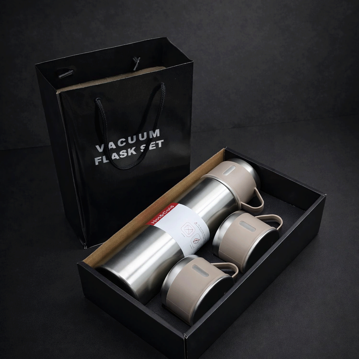 Set Termo Térmico 500ml Acero Inoxidable con 3 Tazas y Estuche NG0181