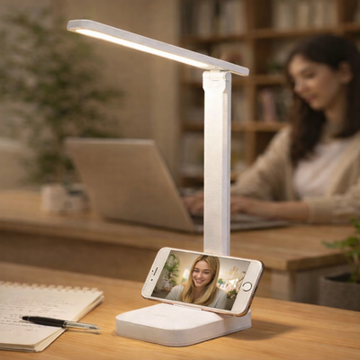 Lámpara de Escritorio LED Recargable Táctil Plegable con Soporte para Celular MS-1002