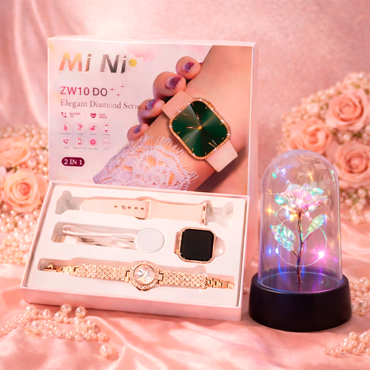 Kit Smartwatch 2 en 1 + Flor Eterna LED Decorativa ZWBL01