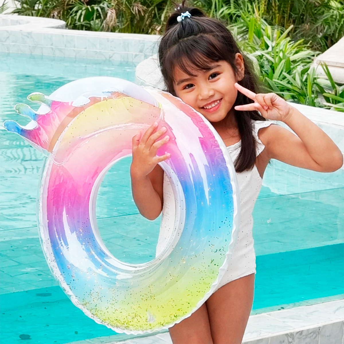 Flotador De Corona Glitter Inflable Salvavidas Infantil Piscina Pool HEA2204-127
