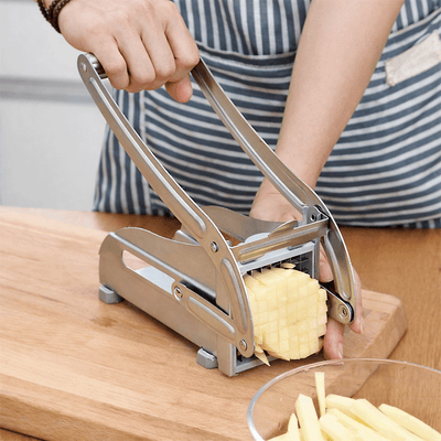 Cortador de Papas Fritas Verduras Manual en Acero Inoxidable con 2 Cuchillas MD-808