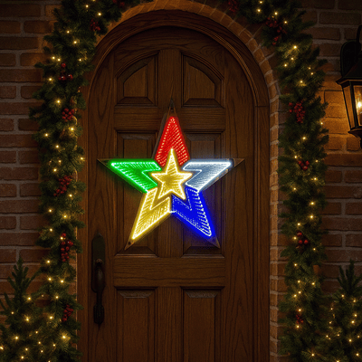 Estrella LED Decorativa Efecto Infinito Multicolor Luz Navideña FIE242C