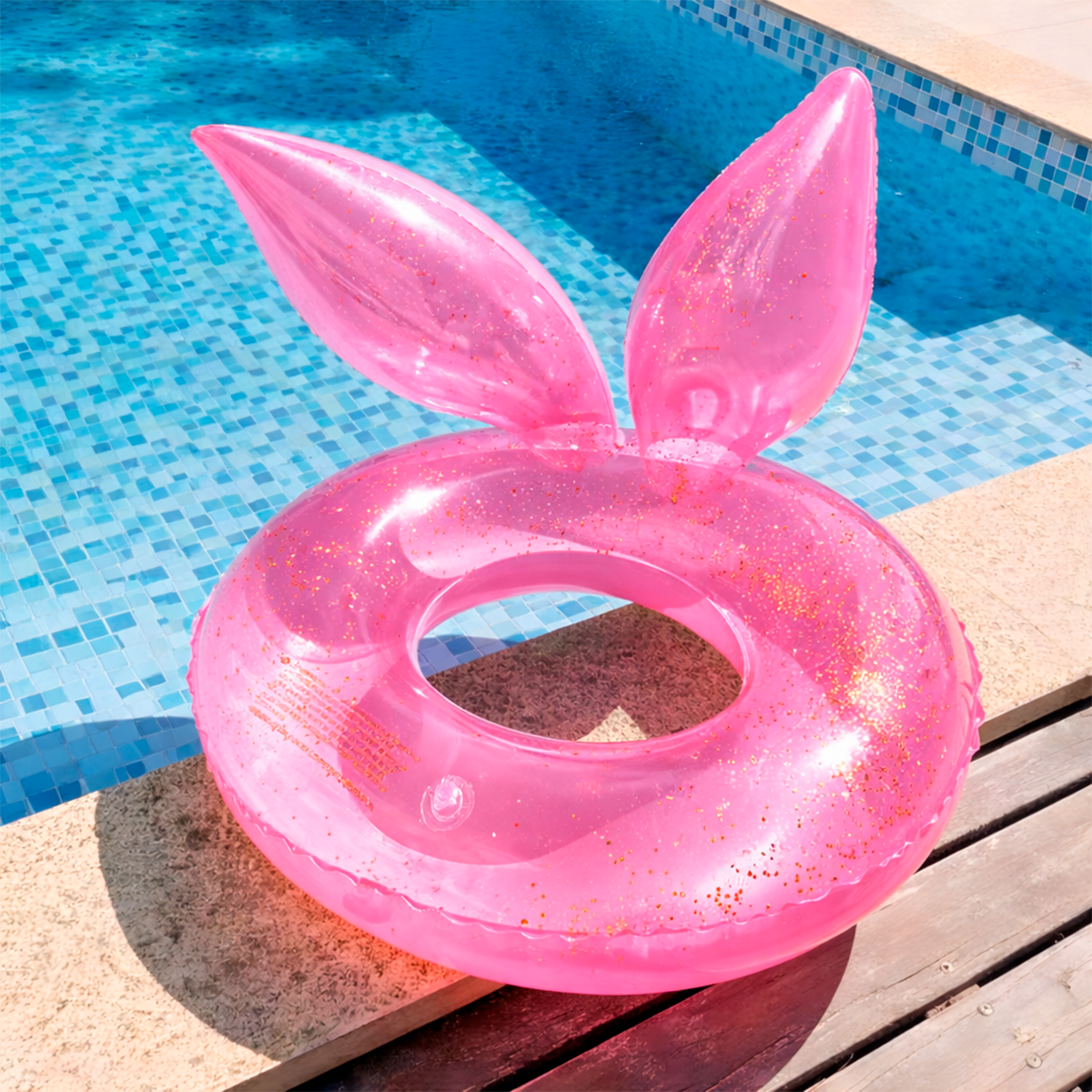 Flotador Orejas De Conejo Glitter Inflable Salvavidas Piscina Pool HEA2204-125