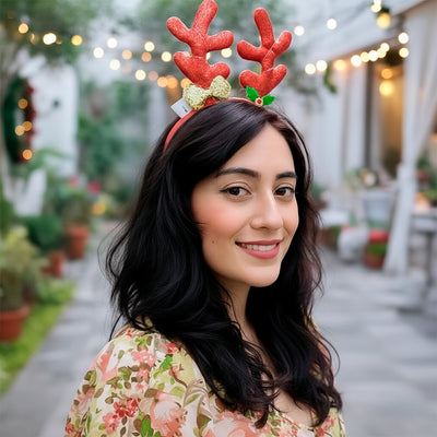 Diadema Navideña con Cuernos LED de Reno Moño Navidad DRMÑ01