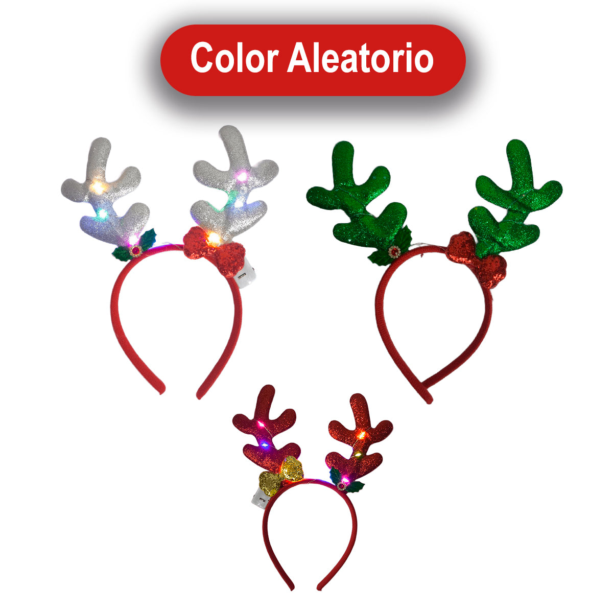 Diadema Navideña con Cuernos LED de Reno Moño Navidad DRMÑ01