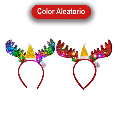 Diadema Navideña LED Cuernos de Reno y Gorrito Lentejuelas DRS01