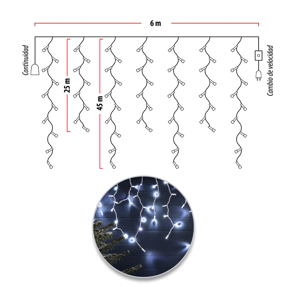 Cortina LED Intercalada 6 Metros 200 LED Navidad Blanco 200LEDCB2