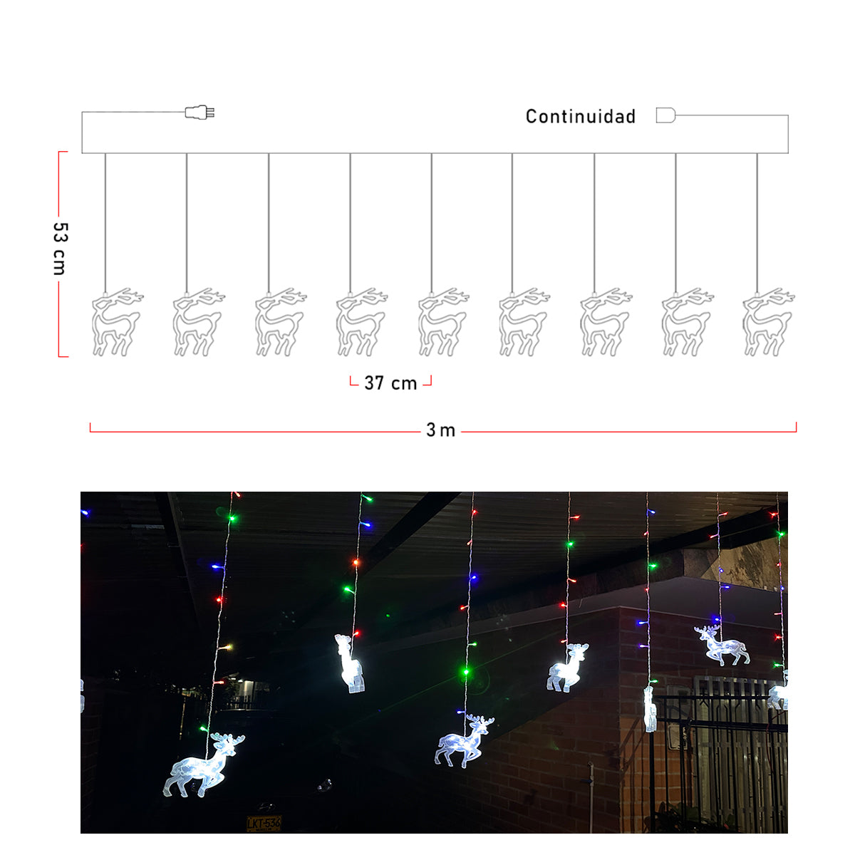 Cortina Led 3m Figuras Reno 120 Luces Navidad 2266