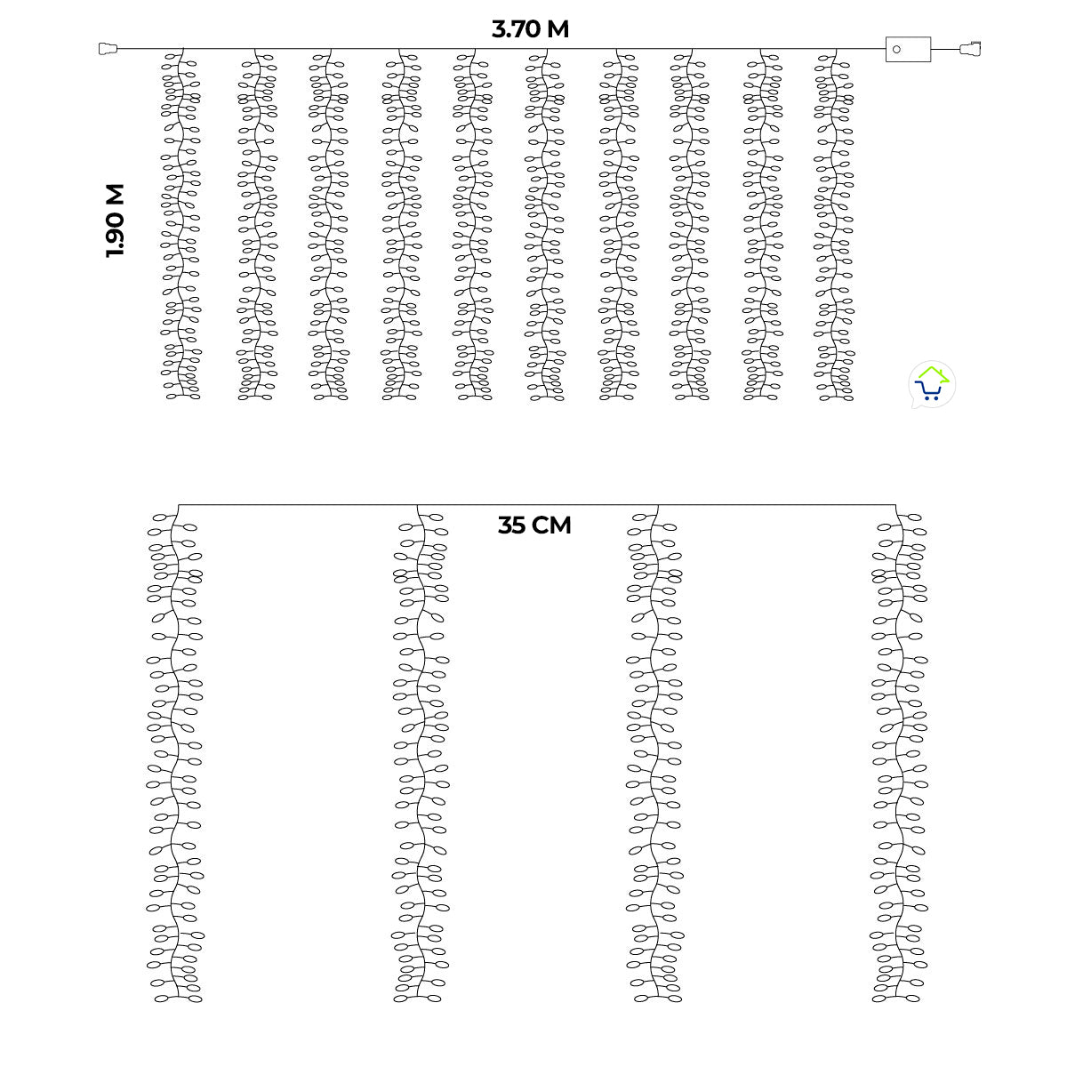 Cortina Luz LED Ramal 3.70 x 1.90 M Extensión 800 LED Navidad 2050