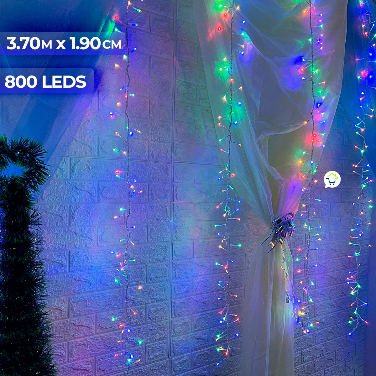 Cortina Luz LED 3.70 x 1.90 M Extensión 800 LED Navidad 2050