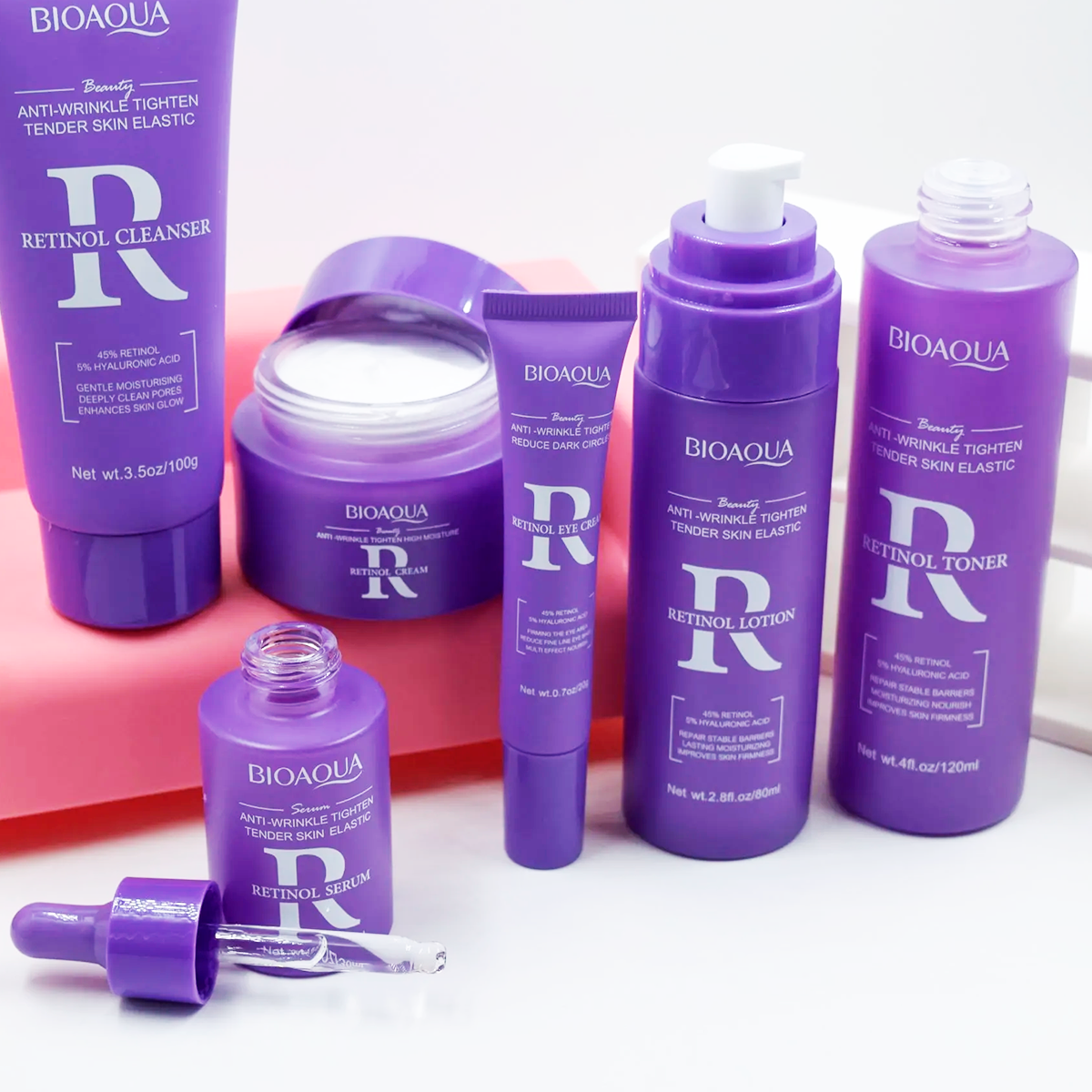 Kit Facial Retinol BIOAQUA 6 Piezas Antiarrugas con Ácido Hialurónico y Niacinamida BQY18816