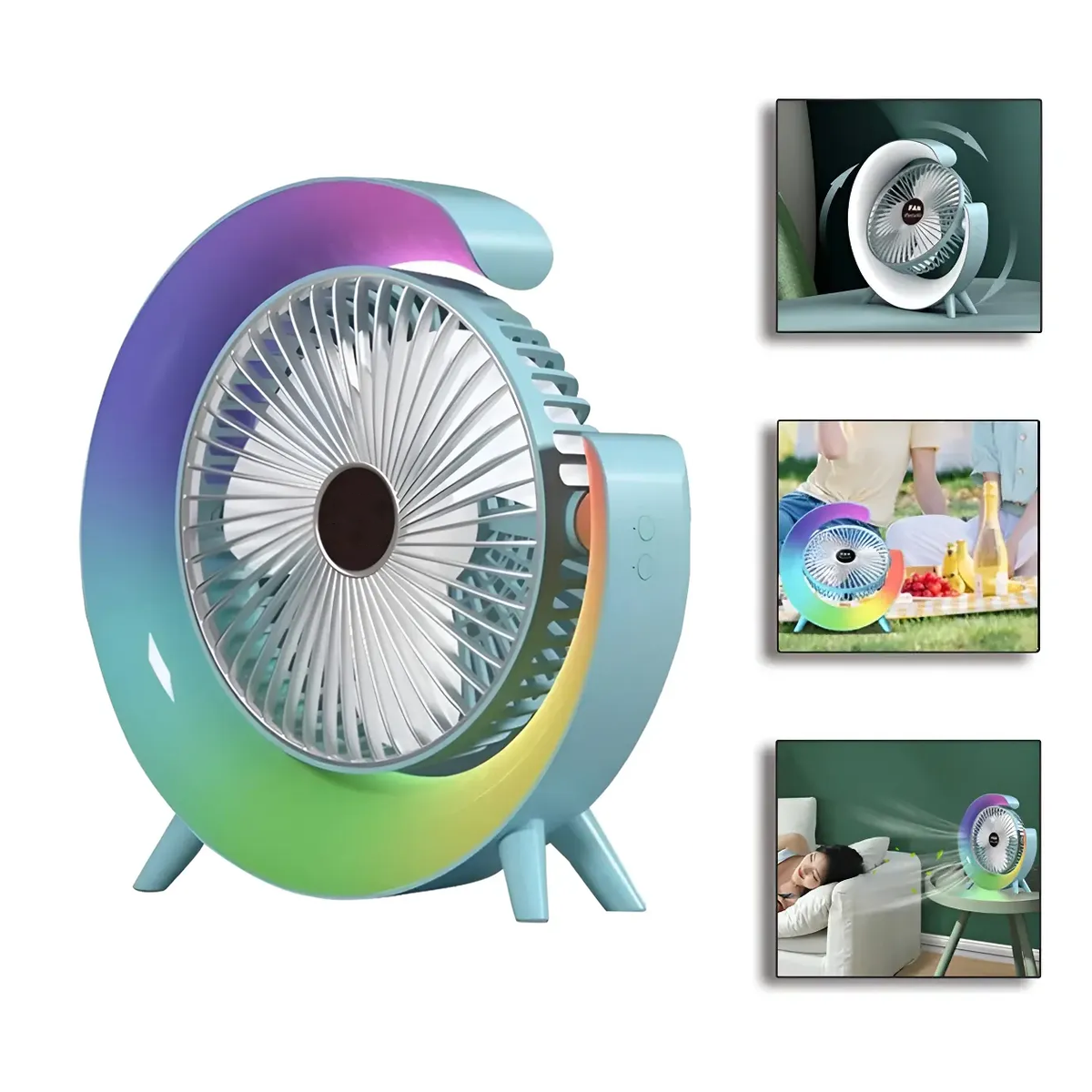 Mini Ventilador Recargable RGB 2 Velocidades para Mesa y Escritorio A-702