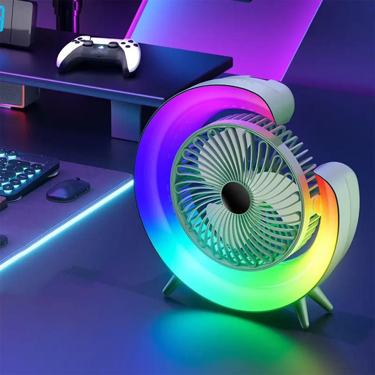 Mini Ventilador Recargable RGB 2 Velocidades para Mesa y Escritorio A-702