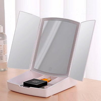 Espejo LED Plegable Inalámbrico con Organizador de Maquillaje y Brochas L05-2
