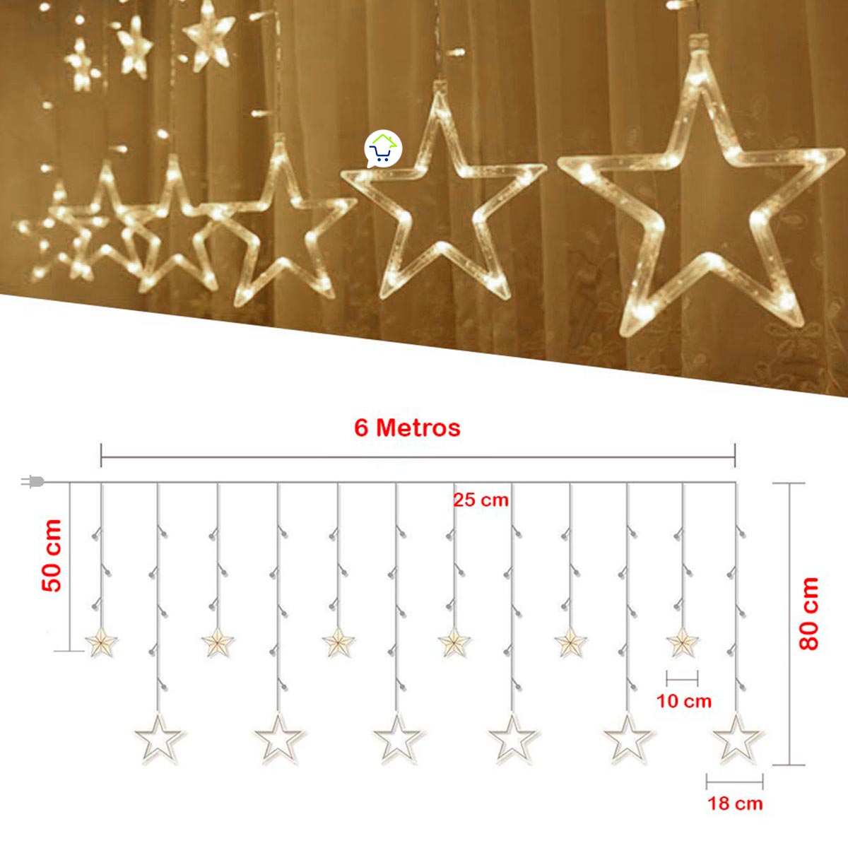 Extensión Luces Led Estrella X6 Metros Luz Navidad Cálida 2095