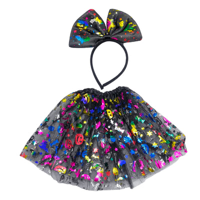 Set Halloween Brillante Falda y Diadema con Estampado Holográfico VE-15
