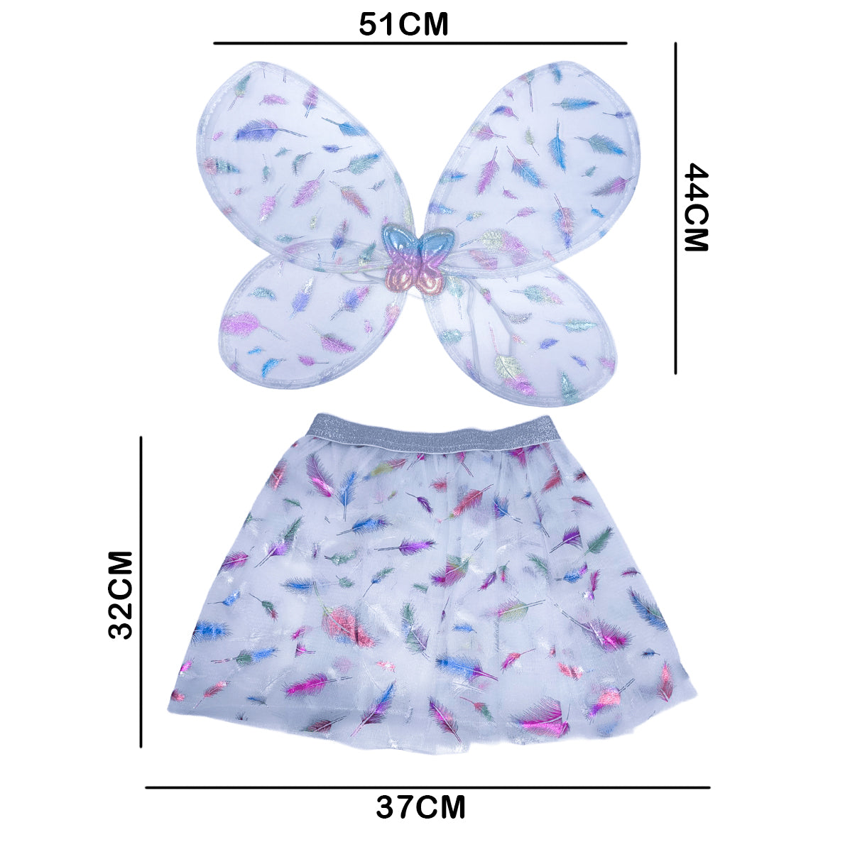 Disfraz de Hada Plumas con Alas y Falda Brillante Niña Halloween KL1027-3