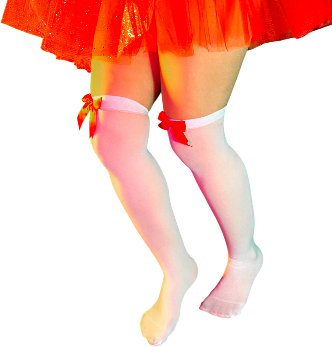 Medias Largas Blancas con Moño Rojo Disfraz Fiesta Halloween WW1012-5