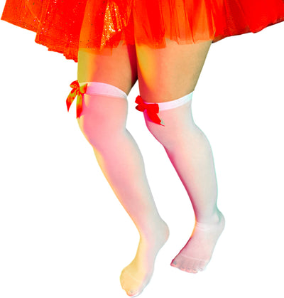 Medias Largas Blancas con Moño Rojo Disfraz Fiesta Halloween WW1012-5