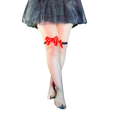 Medias de Red con Lazo Rojo Lunares Sexy WW1012-3