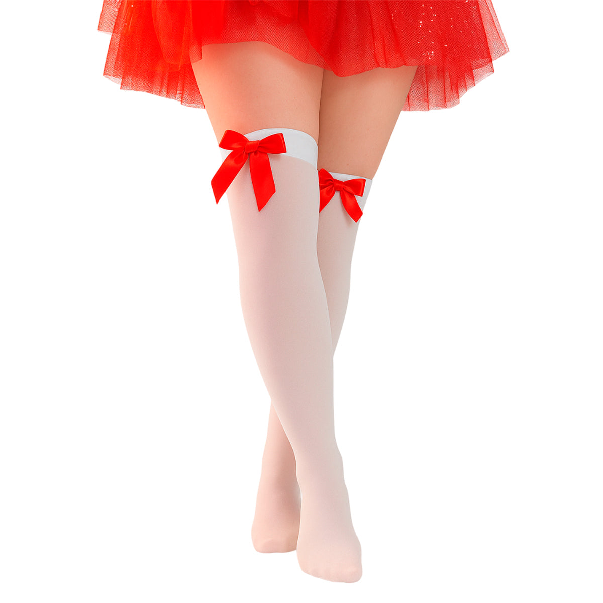 Medias Largas Blancas con Moño Rojo Disfraz Fiesta Halloween WW1012-5