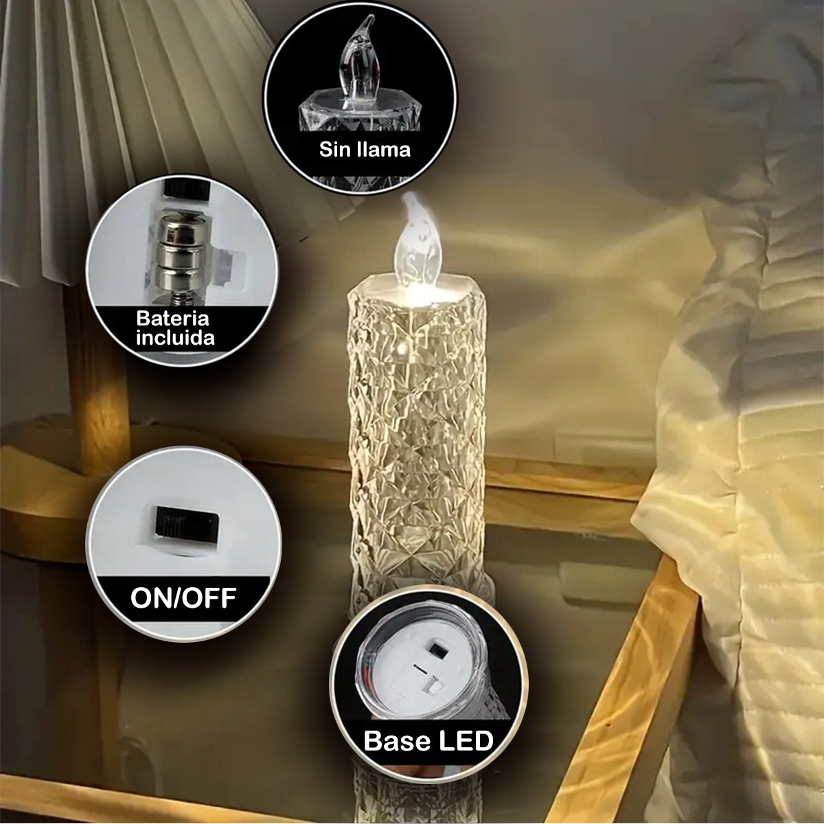 Velas LED X3 Efecto Cristal Sin Llama Decoración Navidad SVD01