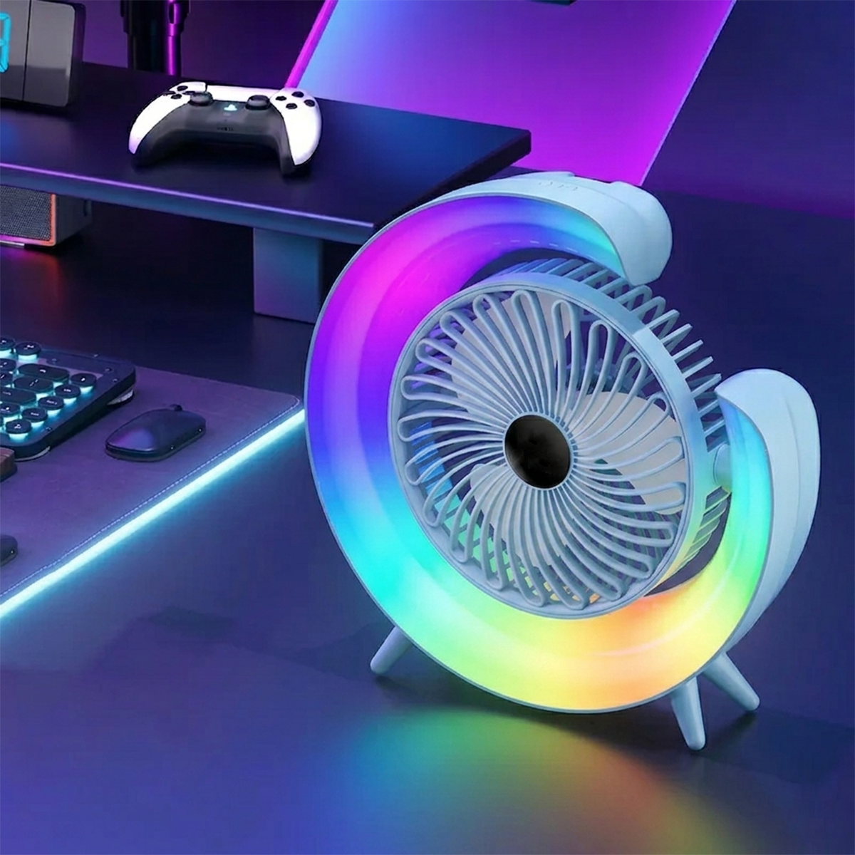 Mini Ventilador Recargable RGB 2 Velocidades para Mesa y Escritorio A-702