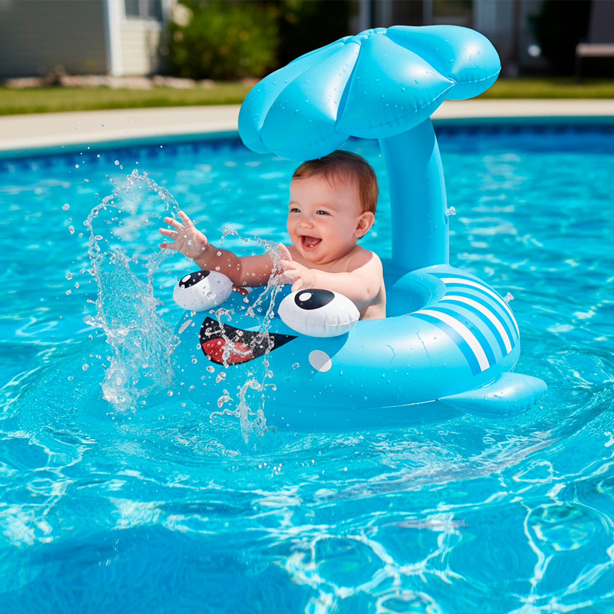 Flotador Pez Inflable Sombrilla Protectora Salvavidas Infantil Piscina MYT-87