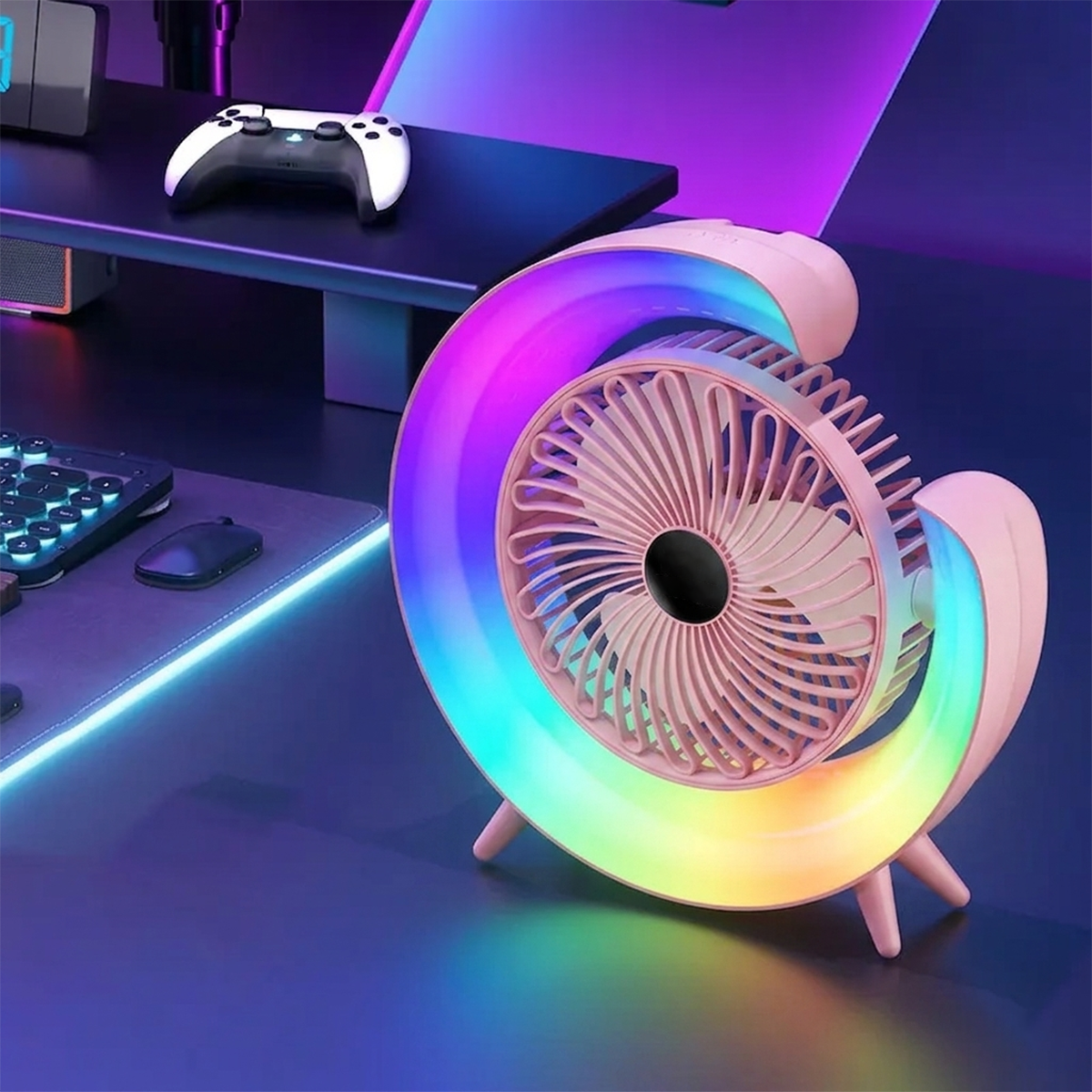 Mini Ventilador Recargable RGB 2 Velocidades para Mesa y Escritorio A-702