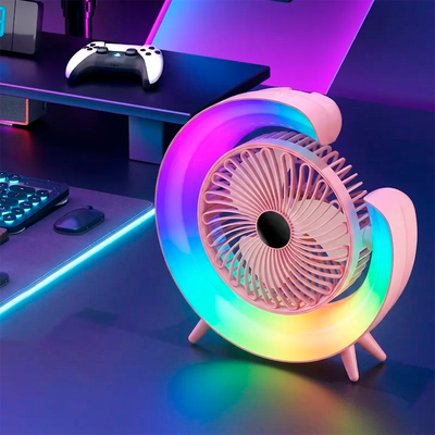 Mini Ventilador Recargable RGB 2 Velocidades para Mesa y Escritorio A-702