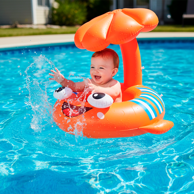 Flotador Pez Inflable Sombrilla Protectora Salvavidas Infantil Piscina MYT-87